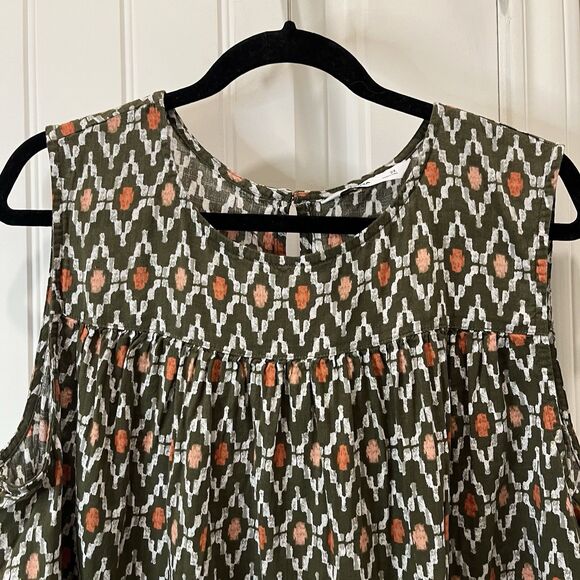 Sonoma Geometric Green Sleeveless Boho Top Keyhole Back Womens Size 2X - Picture 2 of 9